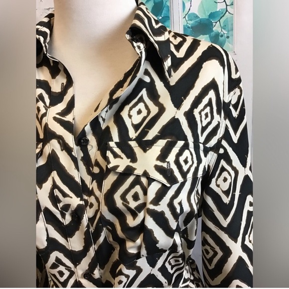 LAUREN by Ralph Lauren • Adorable Geometric Print Button Down Shirt Dress w Belt - Picture 2 of 11